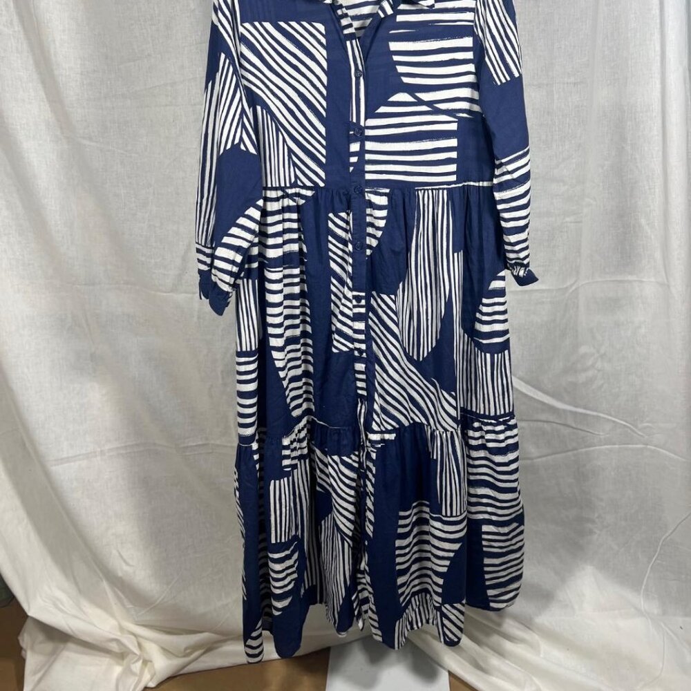 Zara Button Front Maxi Dress in Navy/White - Size XL - Picture 2 of 7